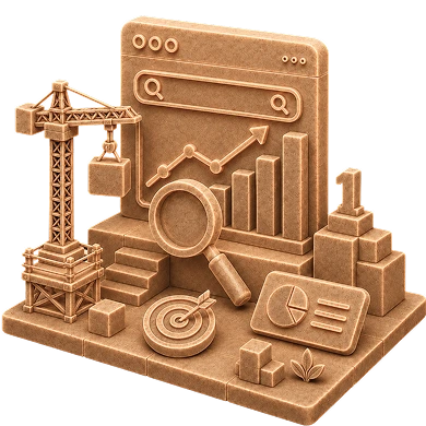 SEO and digital growth icon with a search bar, magnifying glass, chart, and target.